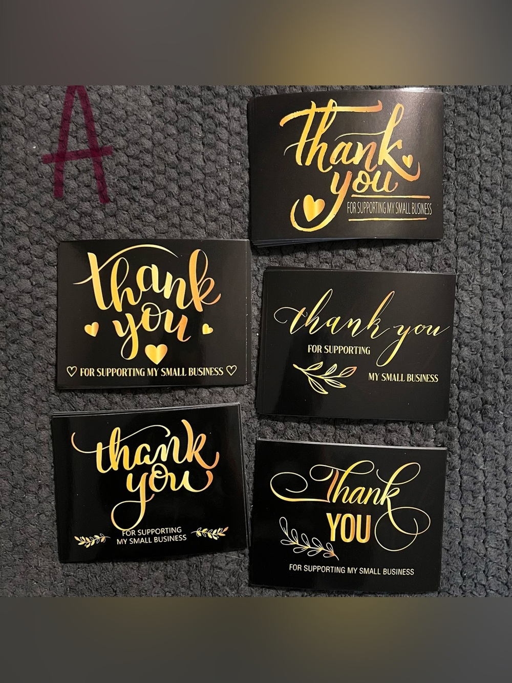 50 Gold Script 'Thank You' Small Business Cards - Black